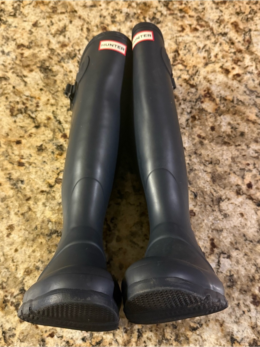 Hunter Tall Matte Black Rain Boots with Red Logo